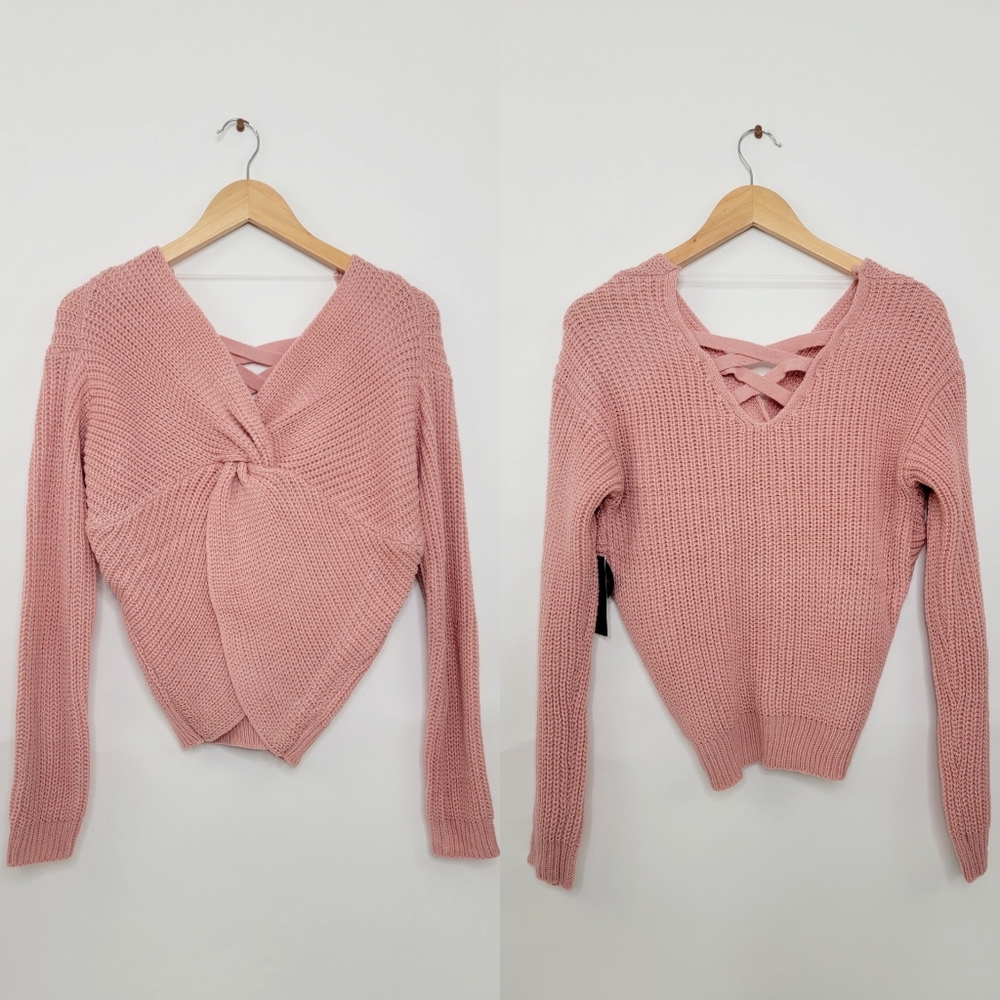 *3/$25 NWT No Boundaries Pink Wear Two Ways Sweater Twist Front Laced Back